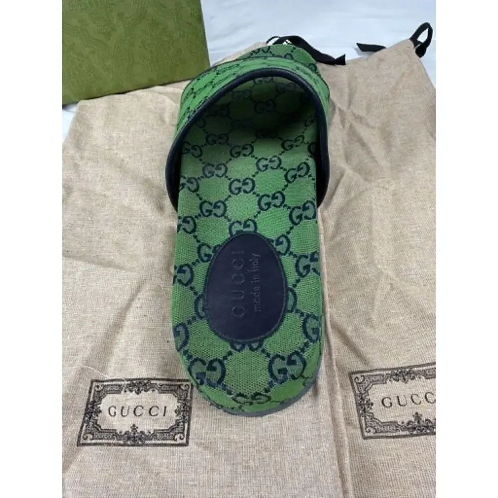 Gucci GG Monogram Sandals 665660 Green Canvas Mens US 9.5 SPB-TS 340692